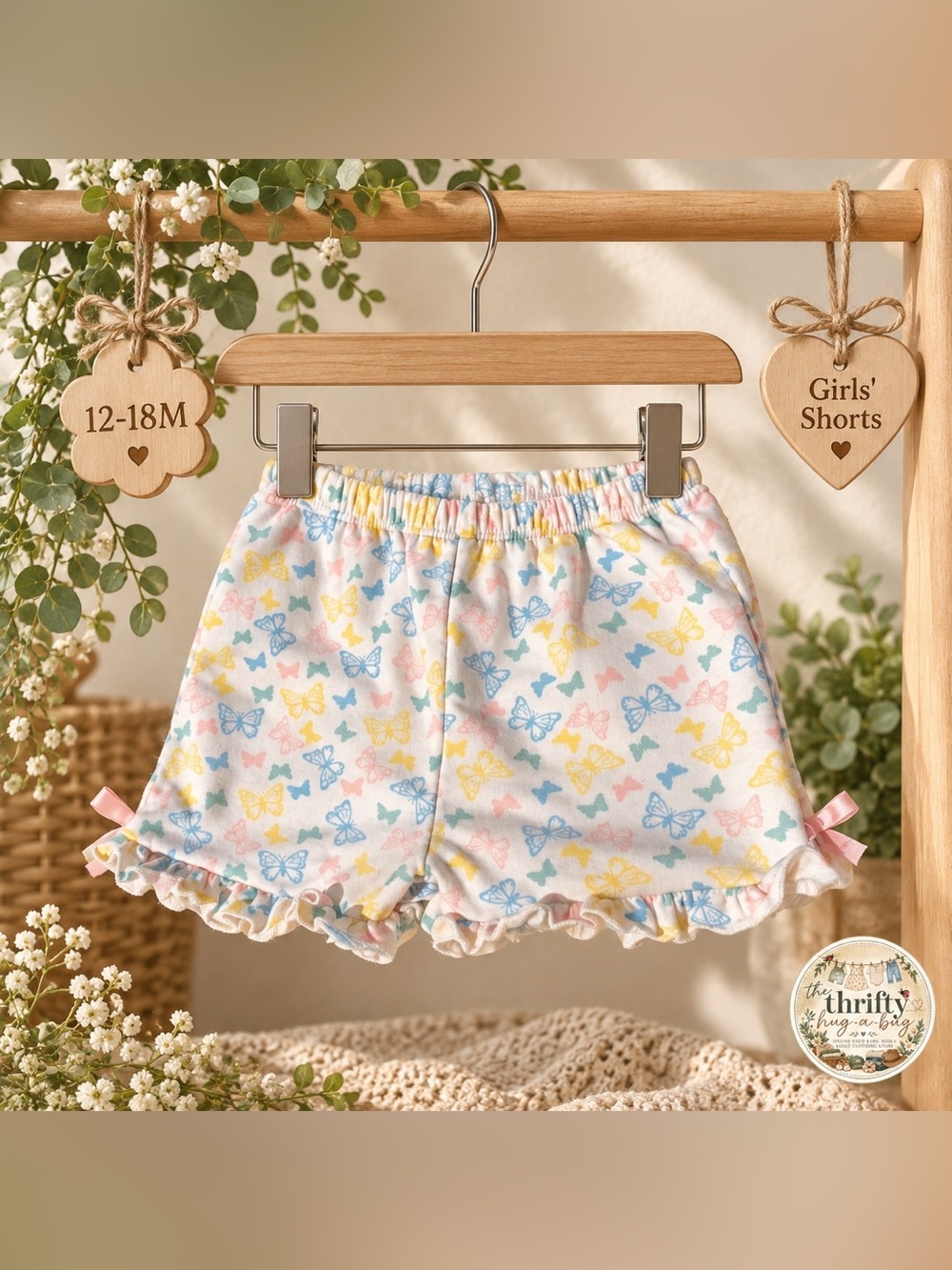 Girls 12–18M Pastel Butterfly Ruffle Shorts 🎀🦋